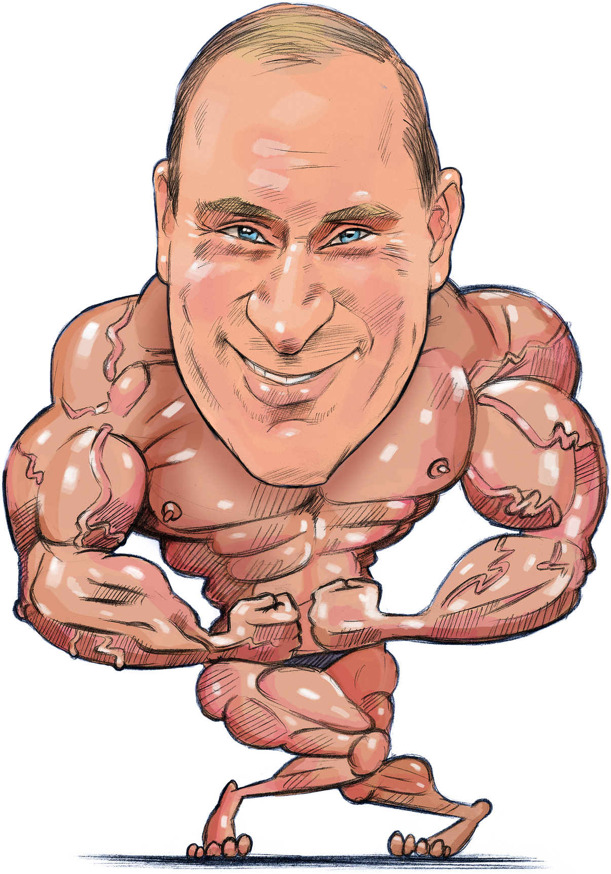 Caricatureof Muscular Man Smiling