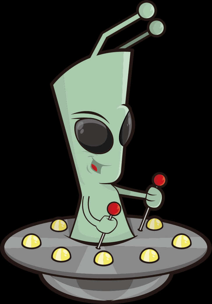 Cartoon Alien Controlling Spaceship