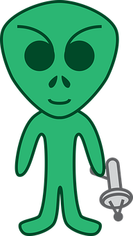 Cartoon Alien Holding Sword