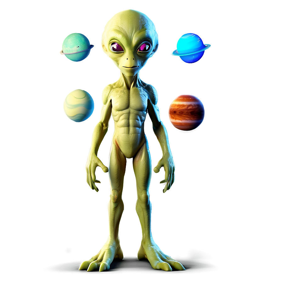 Cartoon Alien With Planets Png Lrp