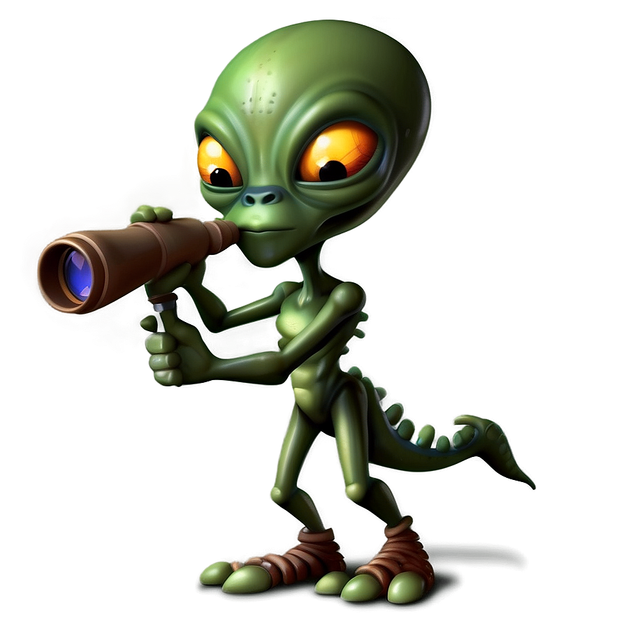 Cartoon Alien With Telescope Png Uel