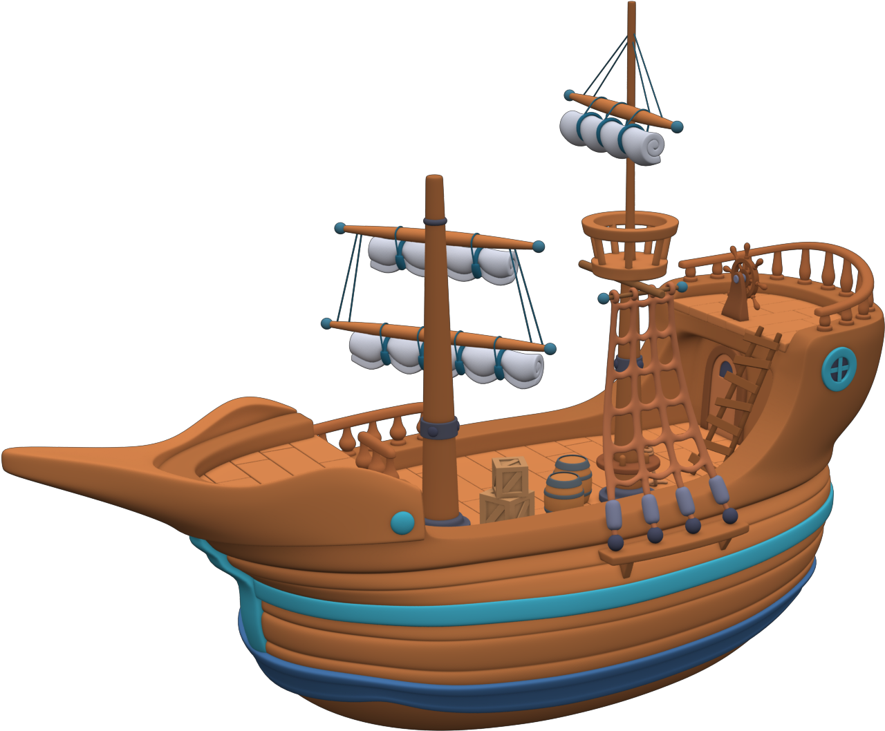 Cartoon Ancient Sailboat Model.png