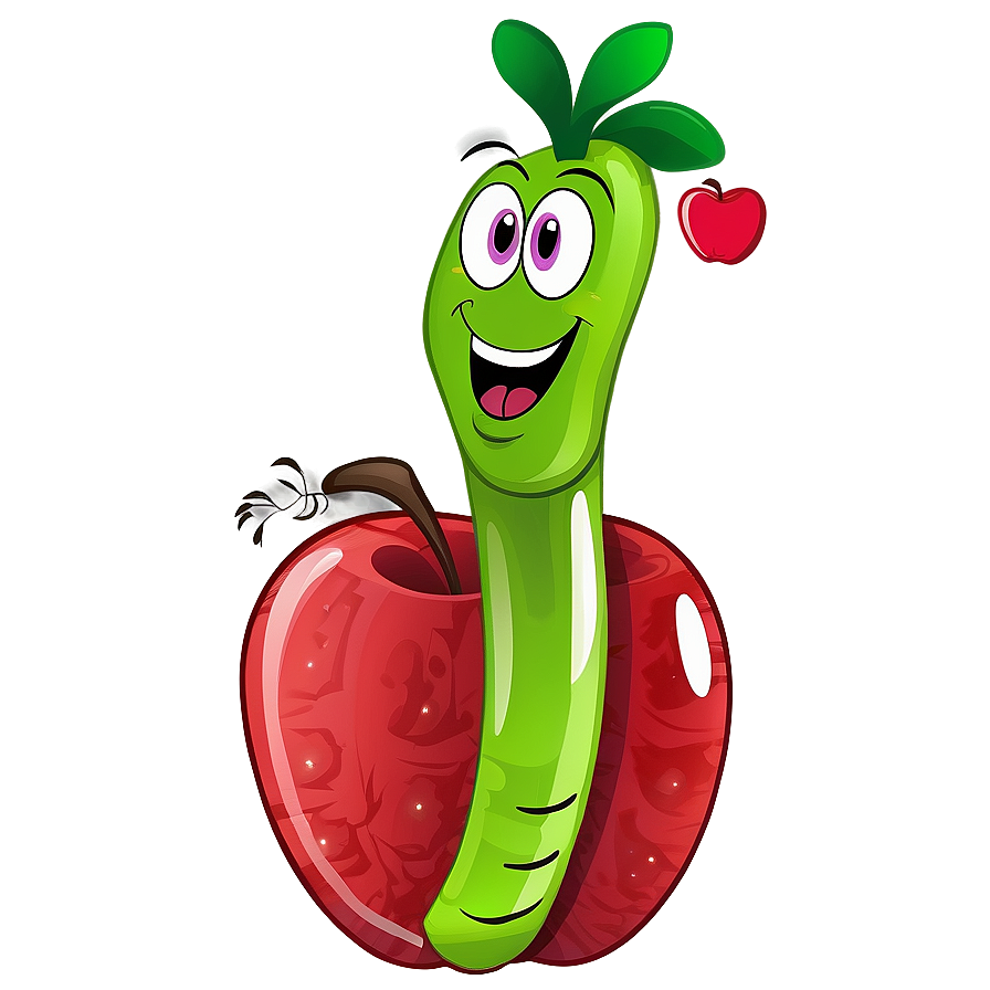 Cartoon Apple With Worm Png 06272024