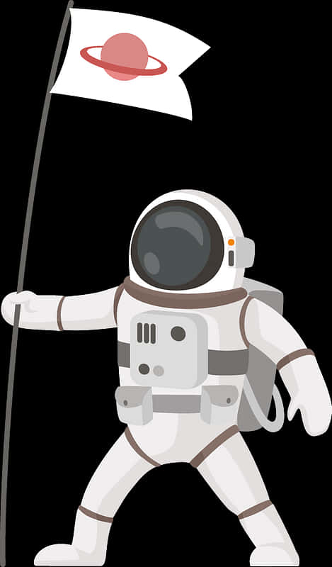 Cartoon Astronaut Holding Flag