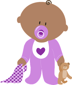 Cartoon Baby With Pacifierand Teddy Bear