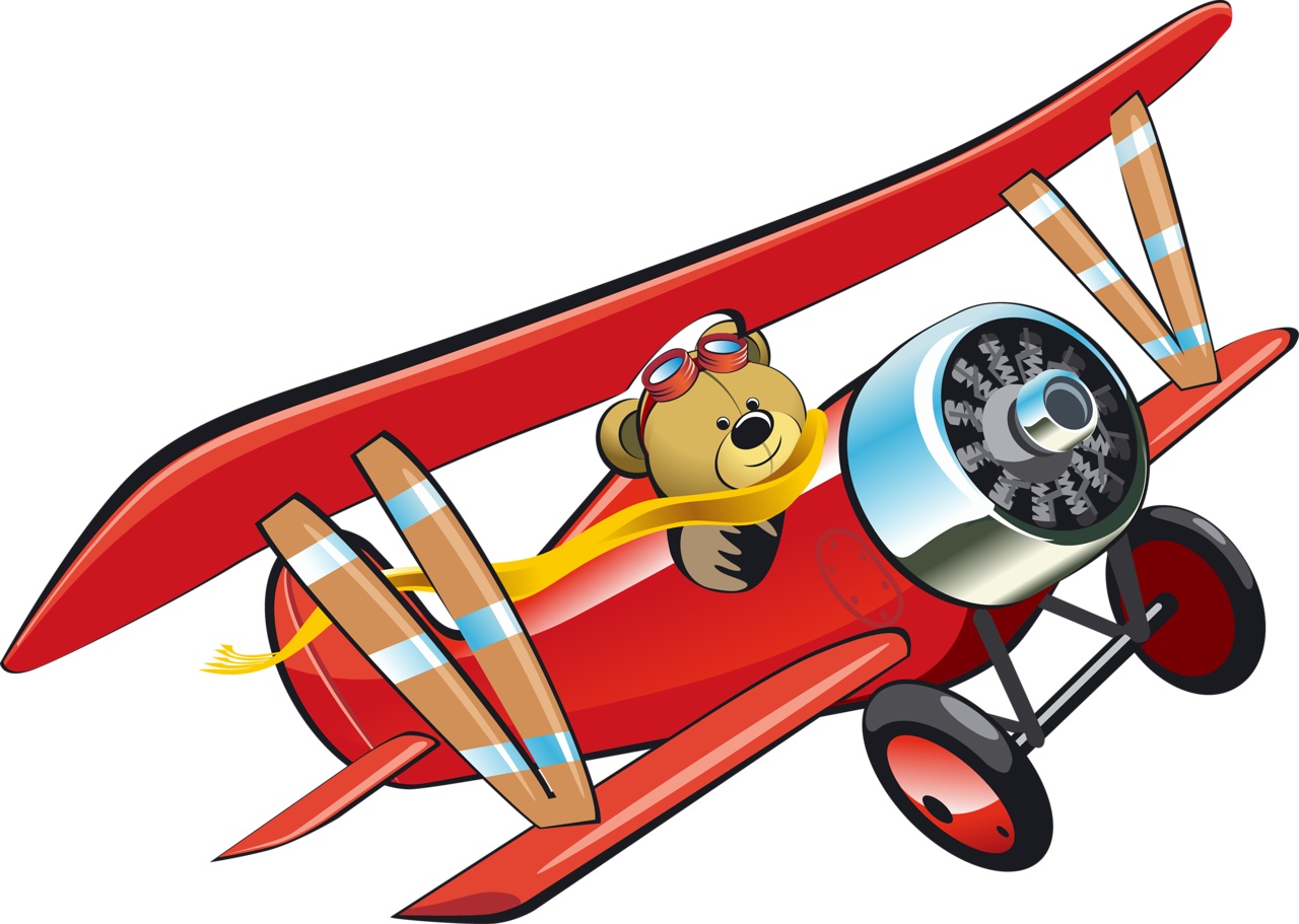 Cartoon Bear Pilotin Red Airplane