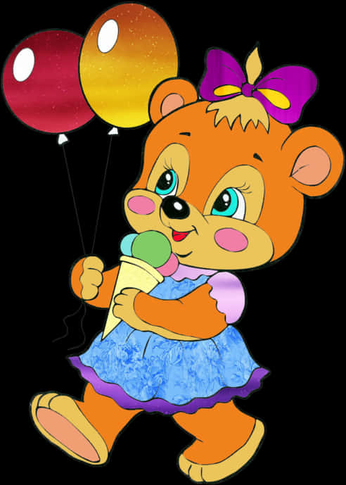 Cartoon Bear With Balloonsand Ice Cream