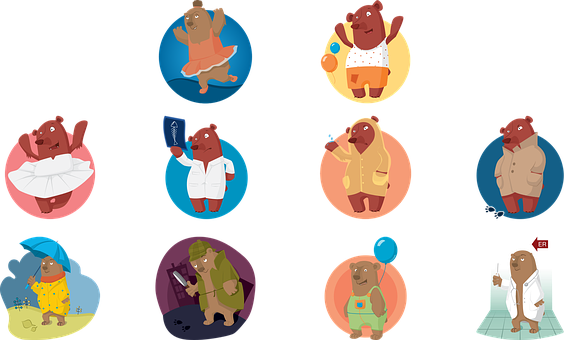 Cartoon Bears Various Activities Illustration