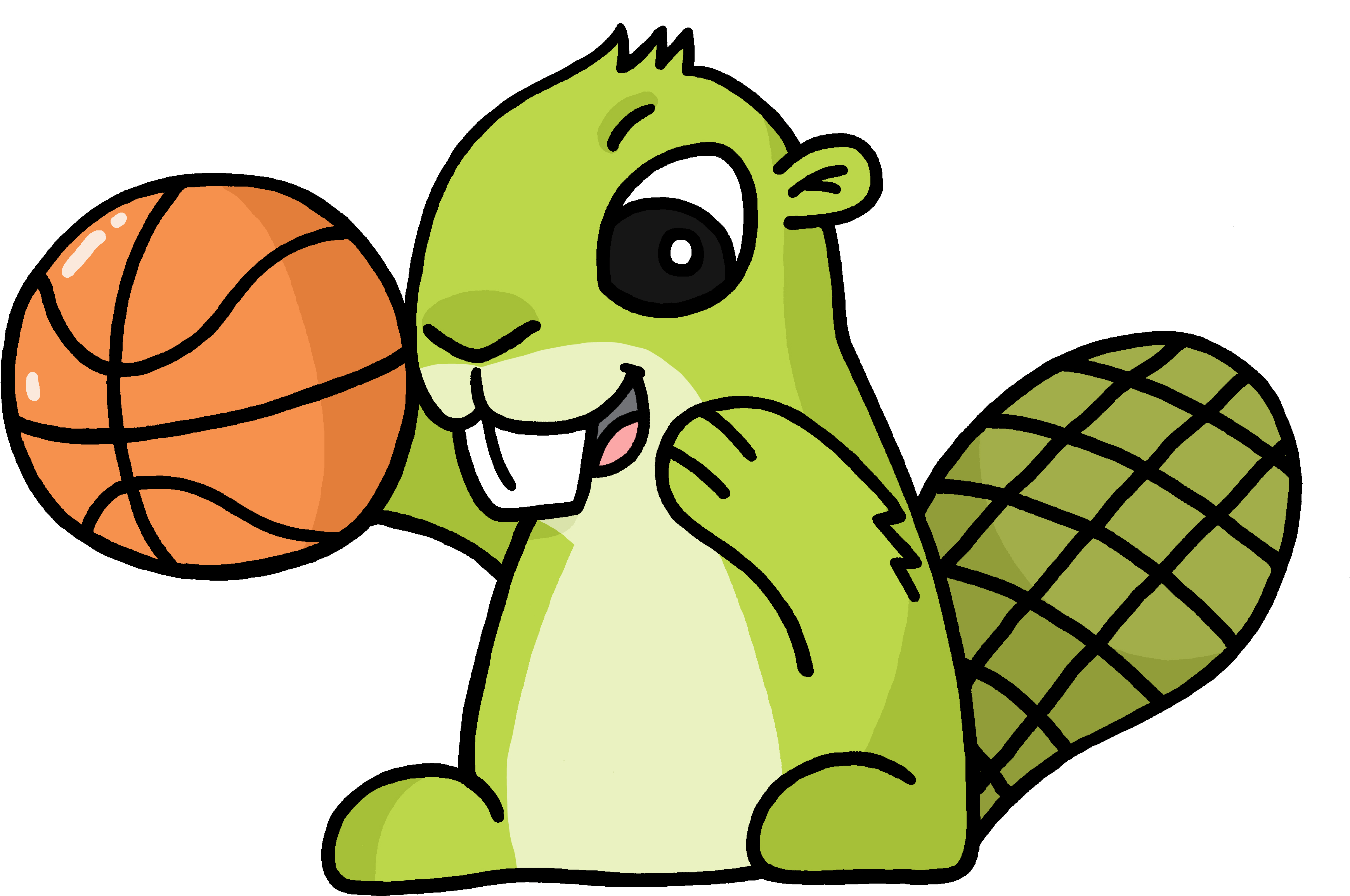 Cartoon Beaver Playing Basketball