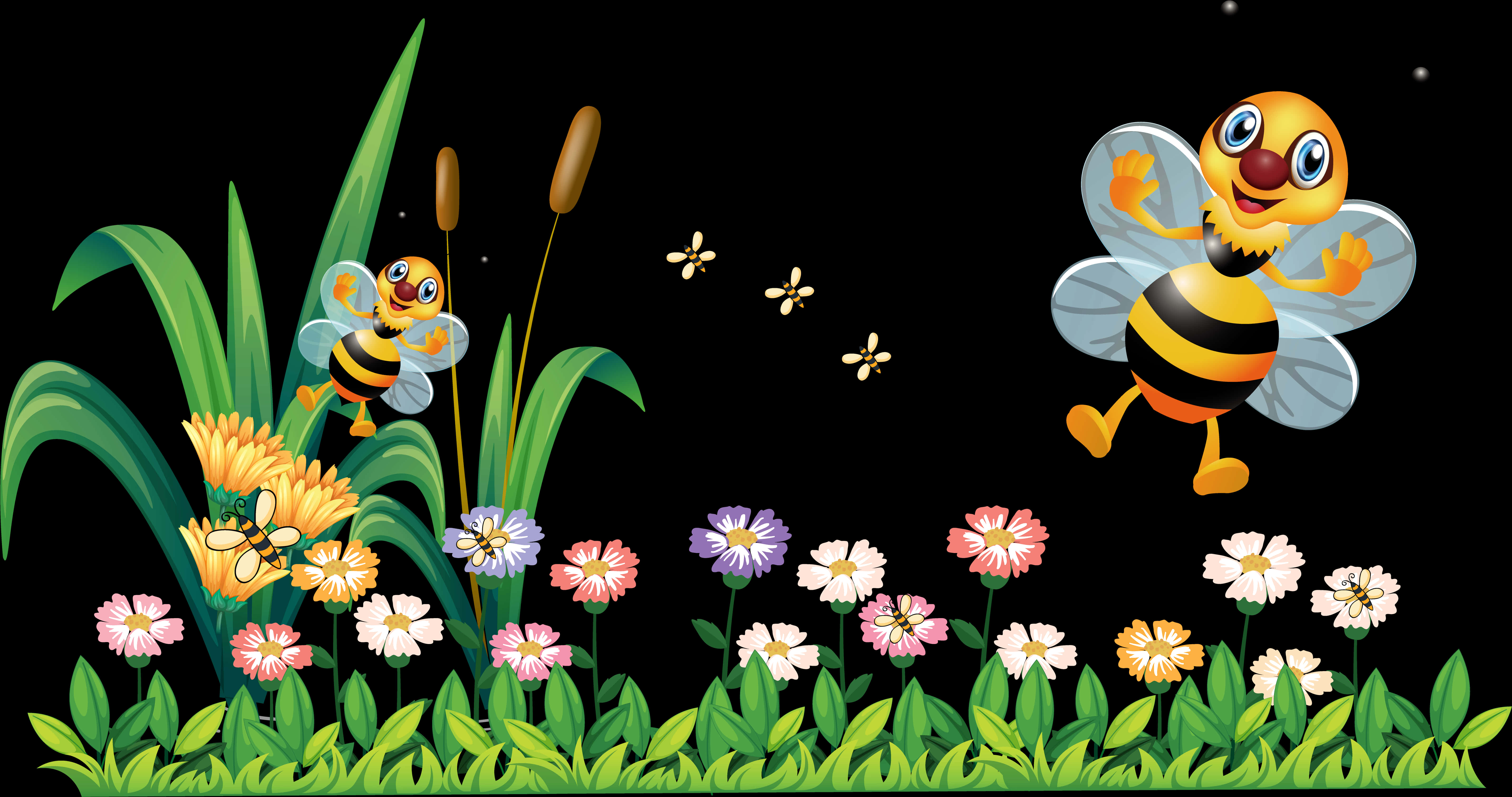 Cartoon Beesin Flower Garden