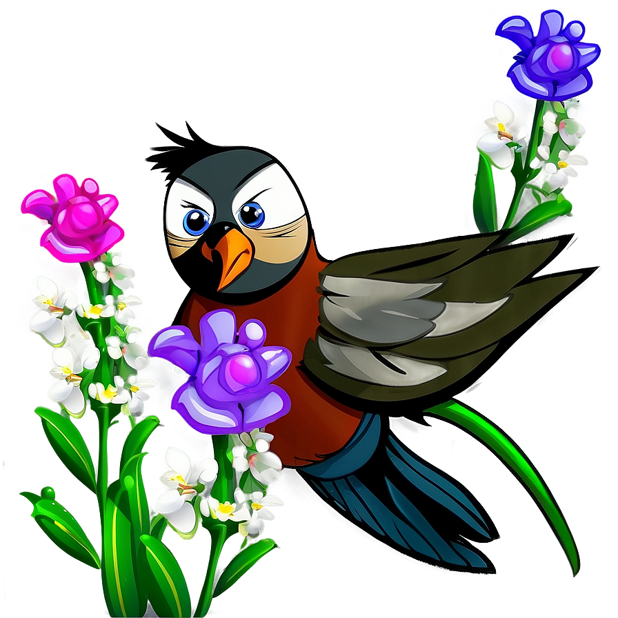 Cartoon Bird With Flowers Png Soy