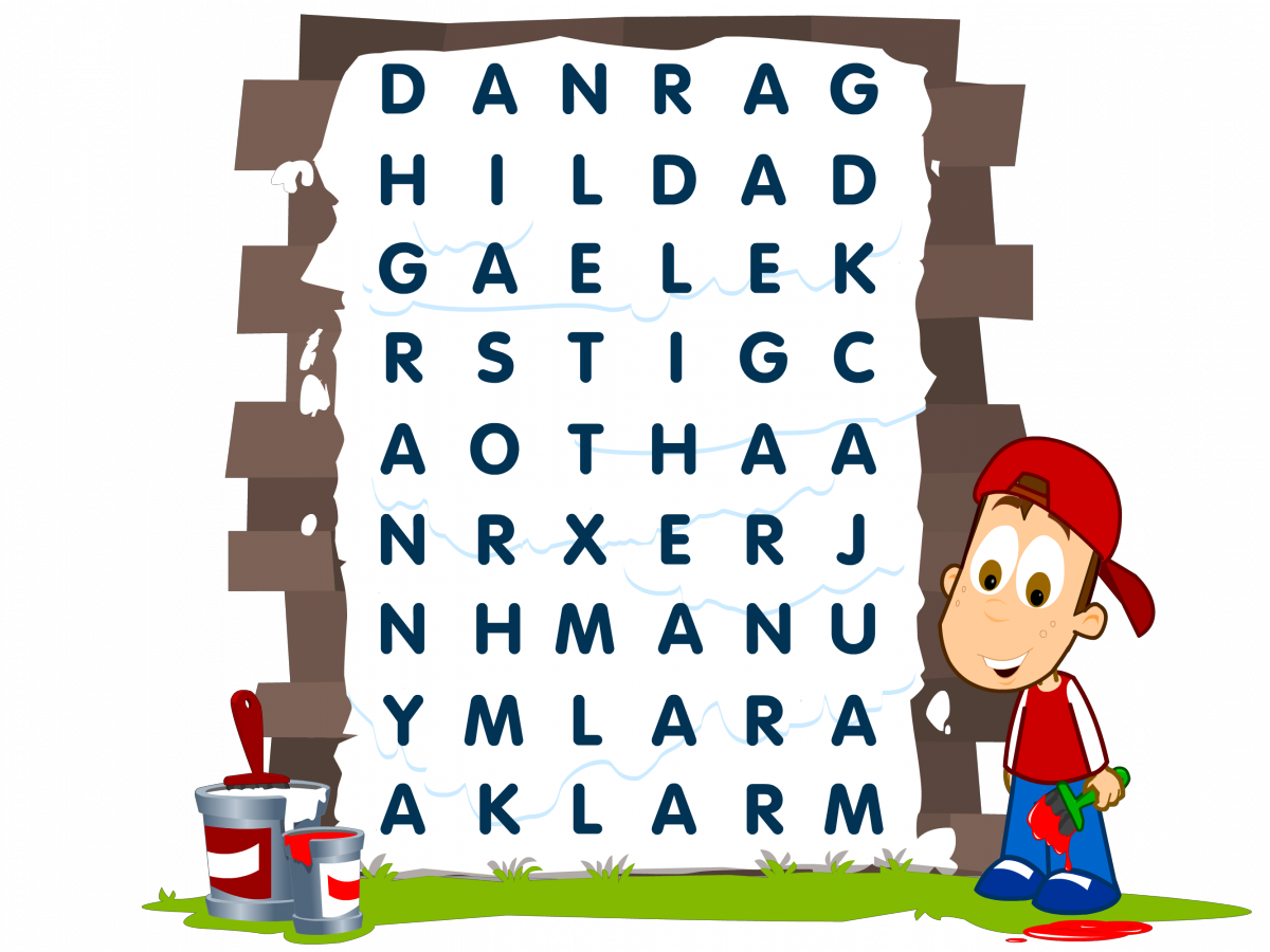 Cartoon Boy Painting Word Search Wall