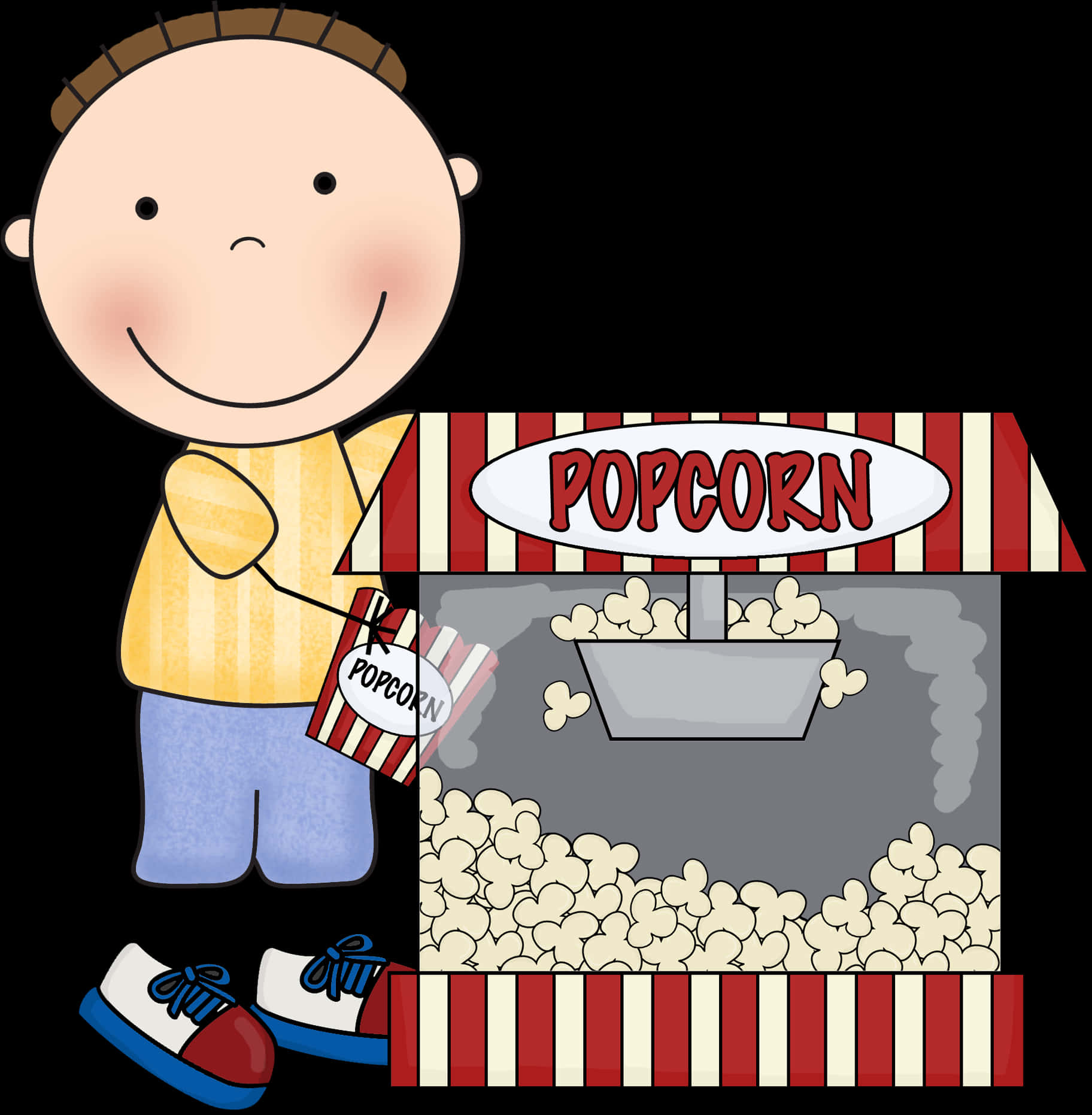Cartoon Boy Popcorn Stand Clipart