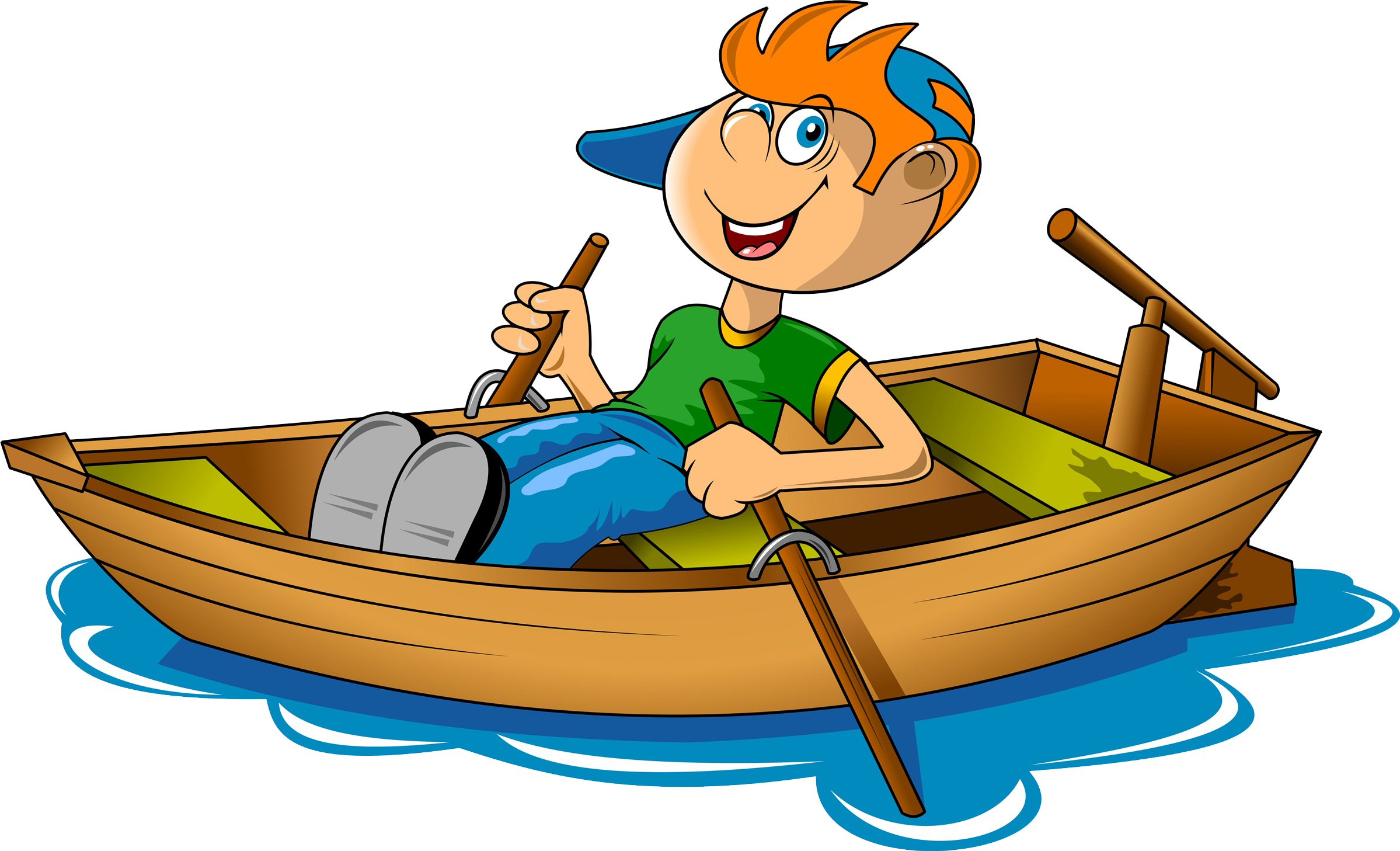 Cartoon Boy Rowing Boat