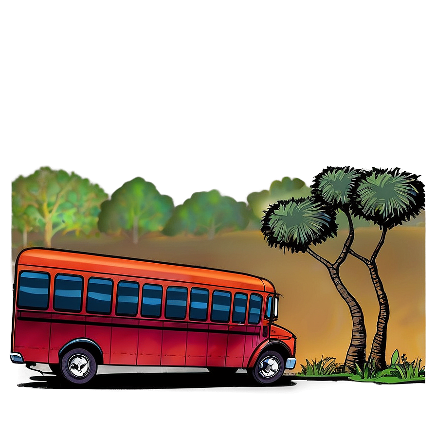 Cartoon Bus In Landscape Png Onb