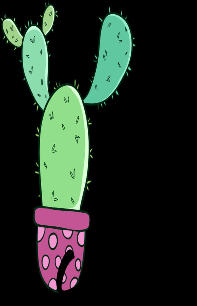 Cartoon Cactusin Polka Dot Pot