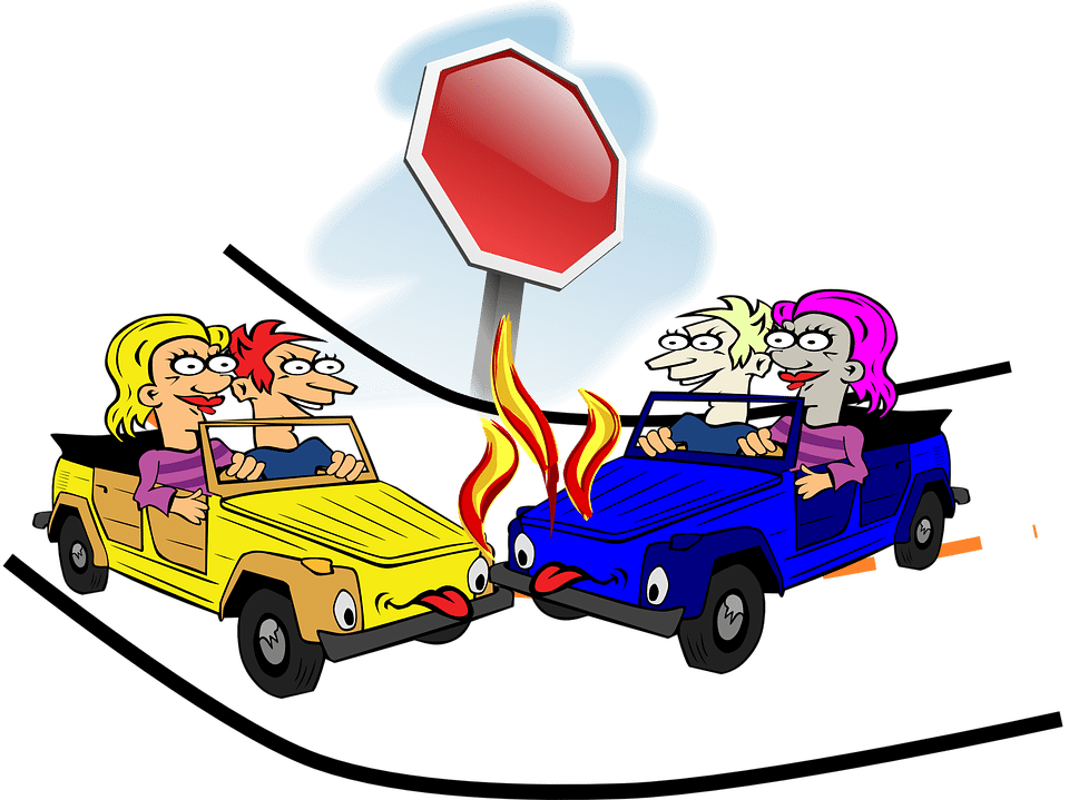 Cartoon Car Crashat Stop Sign