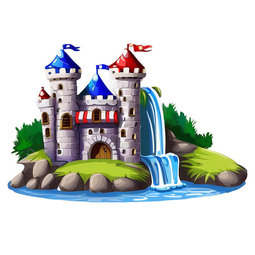 Cartoon Castle With Waterfall Png Bol90