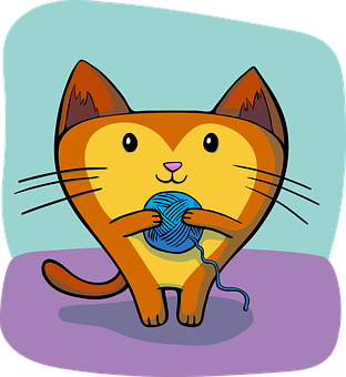 Cartoon Cat Playing With Yarn Ball