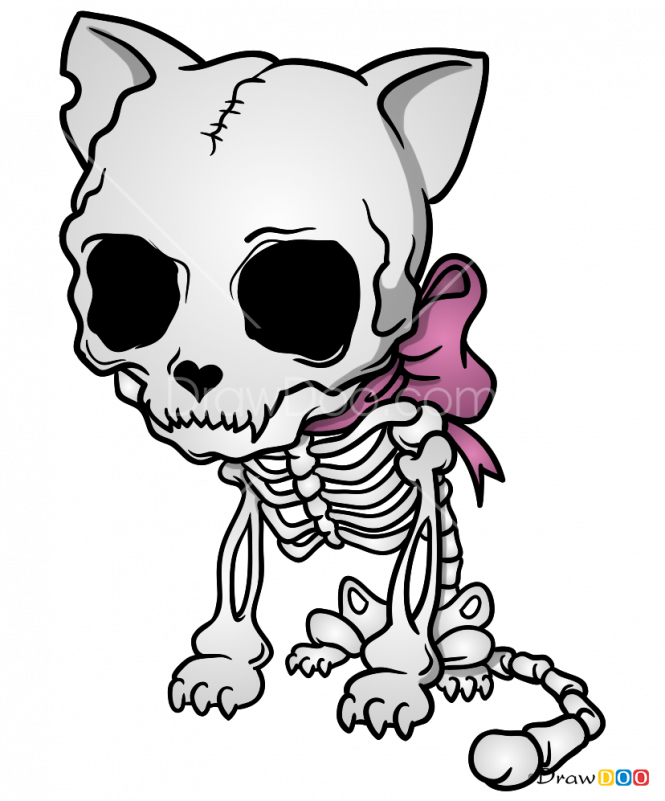 Cartoon_ Cat_ Skeleton_with_ Pink_ Bow