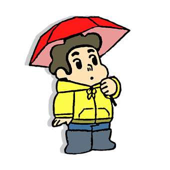 Cartoon Character Red Umbrella Yellow Jacket