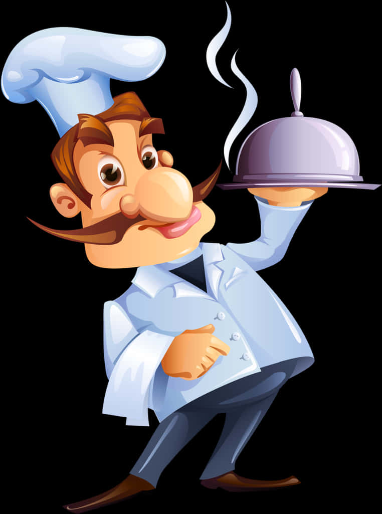 Cartoon Chef Presenting Dish