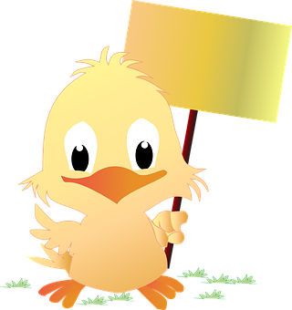 Cartoon Chick Holding Sign