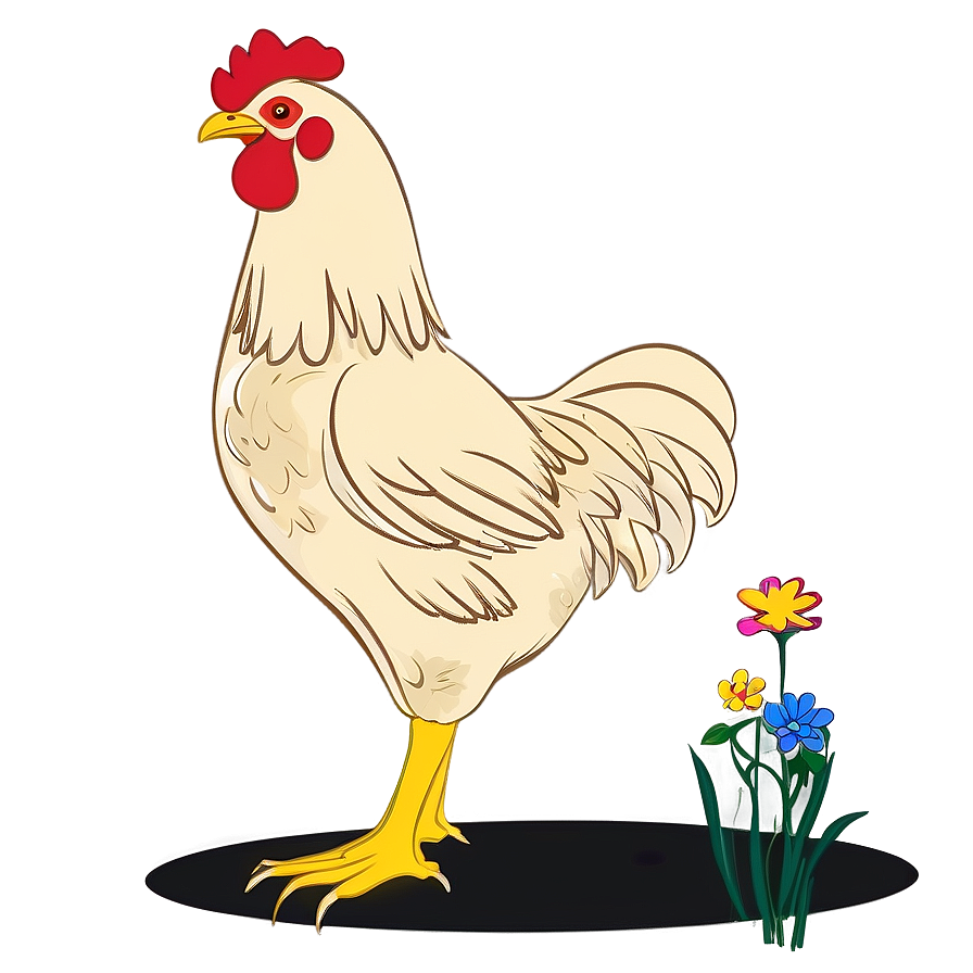 Cartoon Chicken With Flowers Png Jjn64