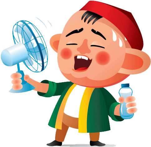 Cartoon Child Beating Heatwith Fanand Water