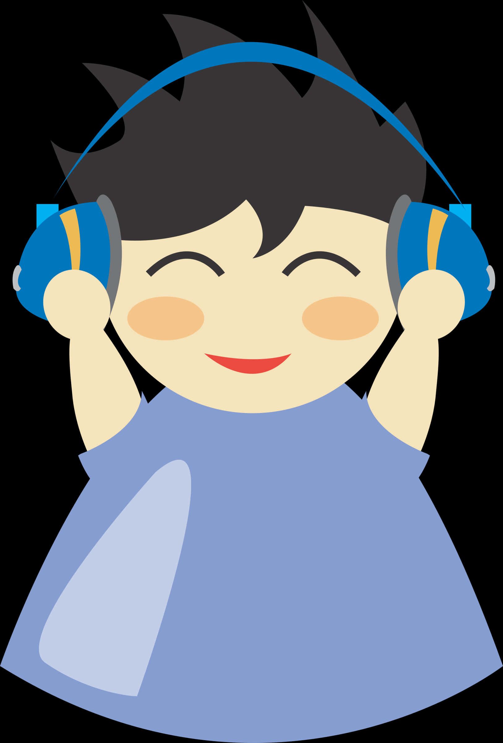 Cartoon Child Enjoying Music Headphones