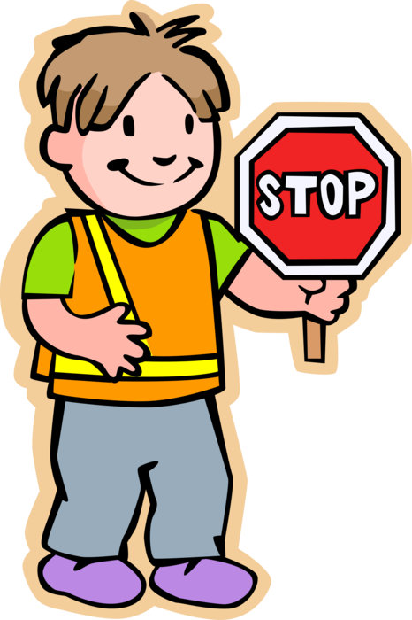 Cartoon Child Holding Stop Sign