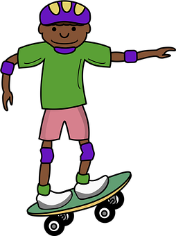 Cartoon Child Skateboarding African