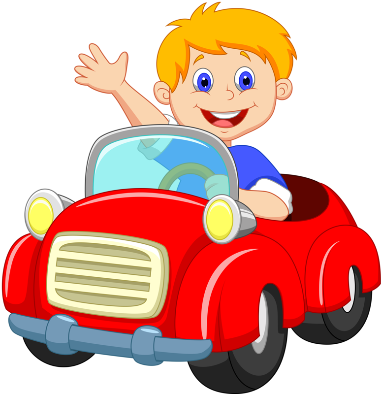 Cartoon Child Wavingin Red Car