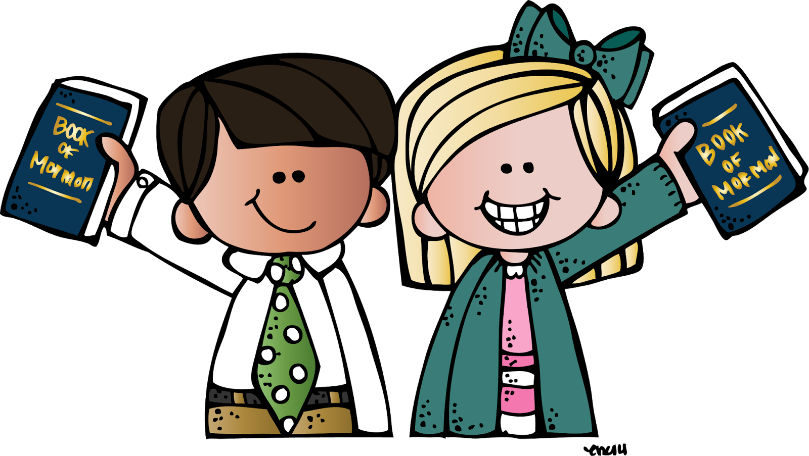 Cartoon Children Holding Bookof Mormon
