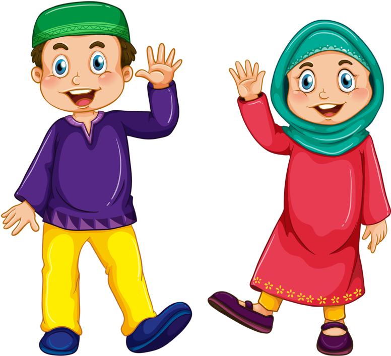 Cartoon Childrenin Traditional Clothing