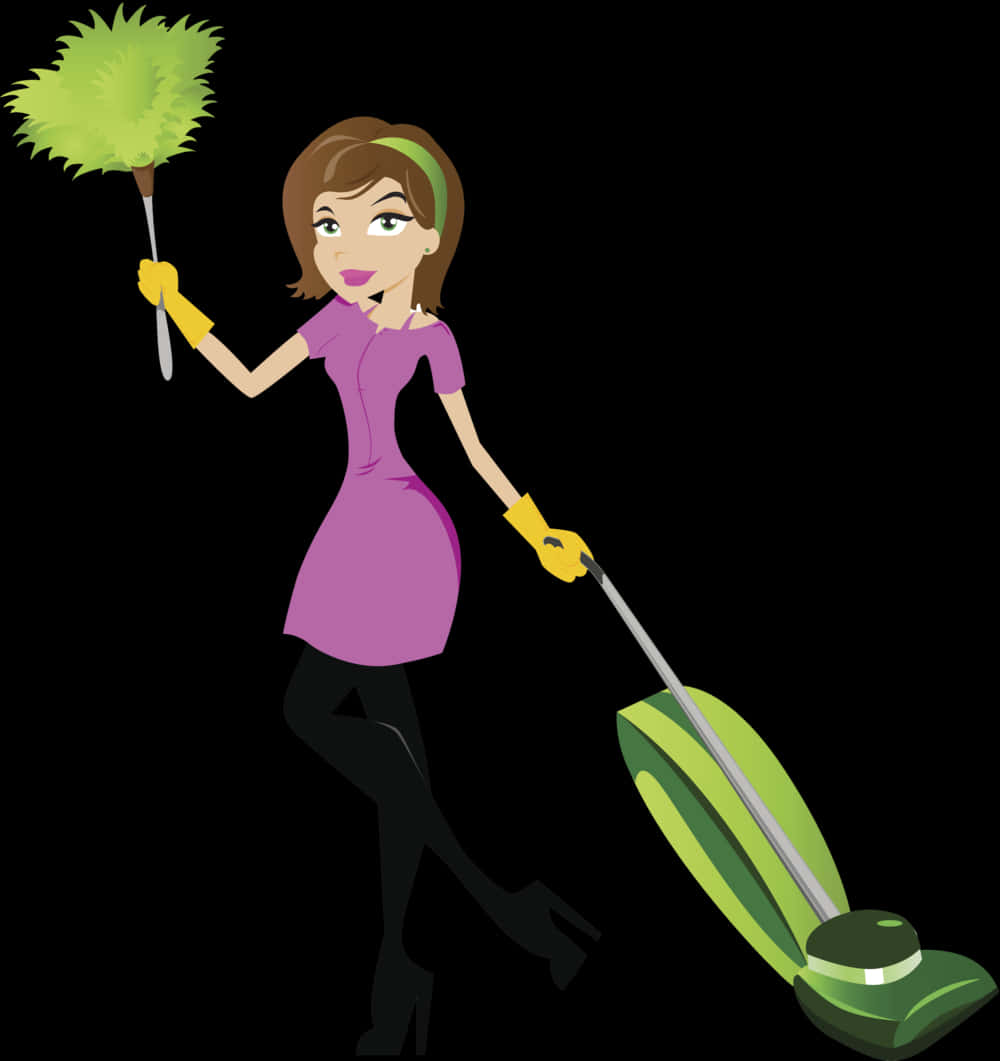 Cartoon Cleaning Ladywith Equipment