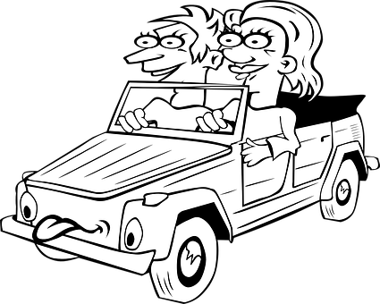 Cartoon Couple Driving Jeep