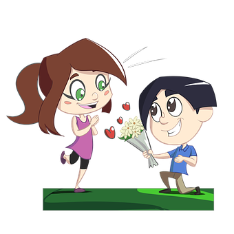 Cartoon Couple Flower Gift