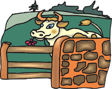 Cartoon Cow Over Fence