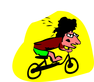Cartoon Cyclist Speeding Through Yellow Background