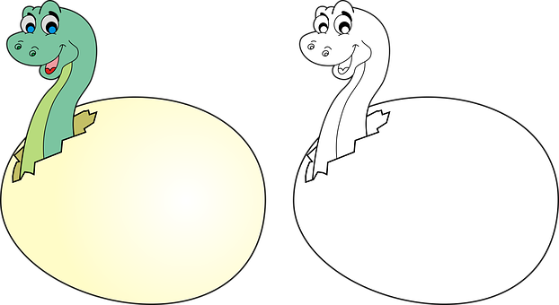 Cartoon Dinosaurs Hatching From Eggs