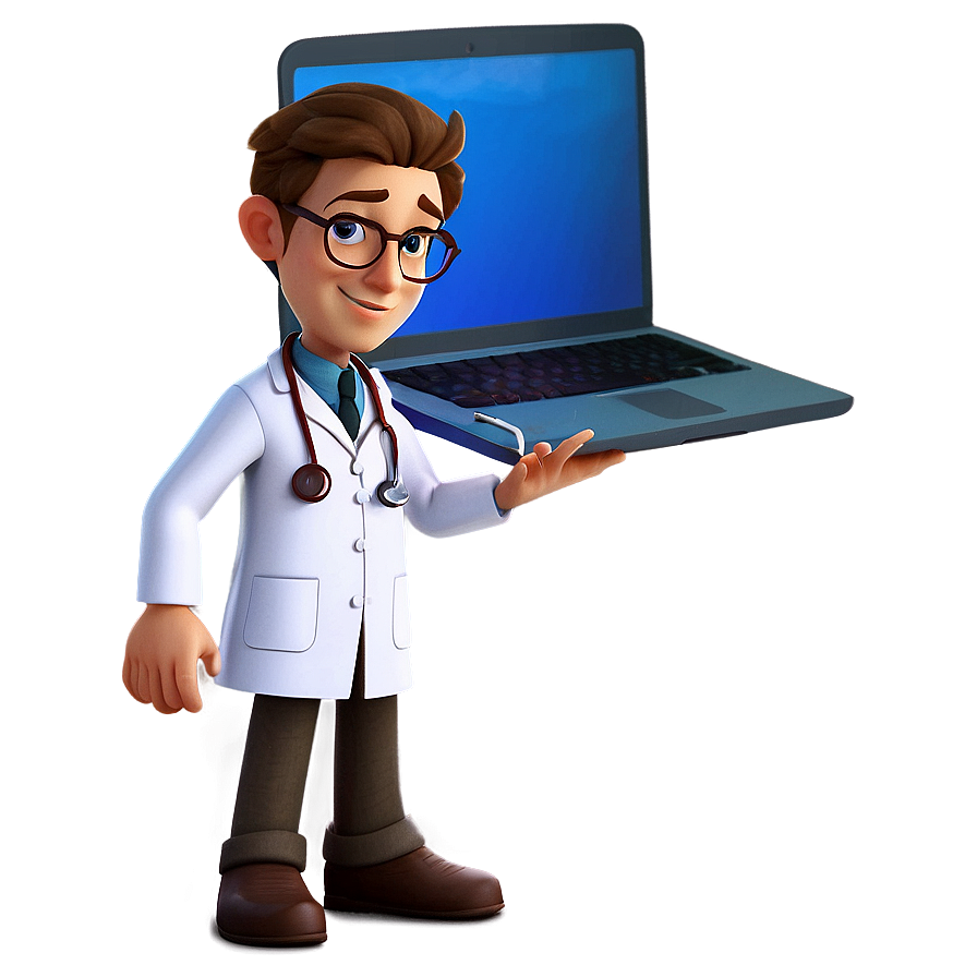 Cartoon Doctor With Laptop Png Wef33