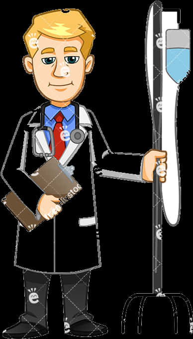 Cartoon Doctor With Stethoscopeand Reflex Hammer