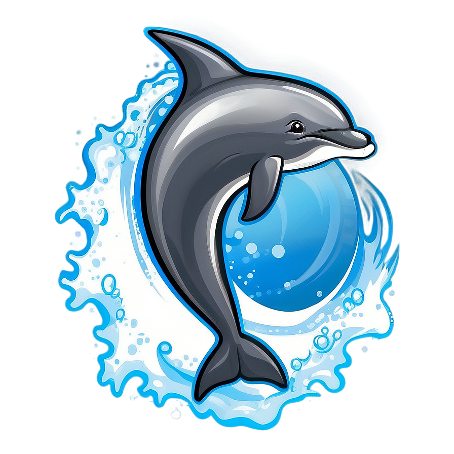 Cartoon Dolphin On Wave Png 06272024