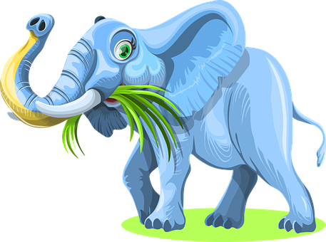 Cartoon Elephant Chewing Grass