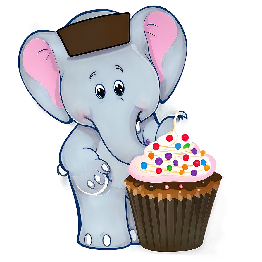 Cartoon Elephant With Cupcake Png Qfo74