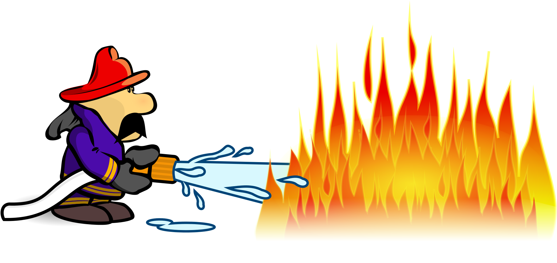 Cartoon Firefighter Extinguishing Fire