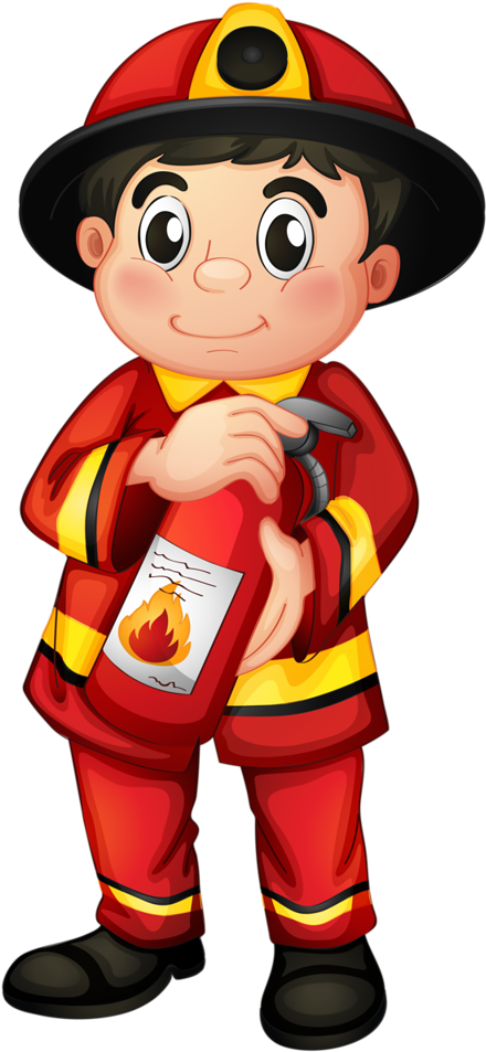 Cartoon Firefighter Holding Extinguisher