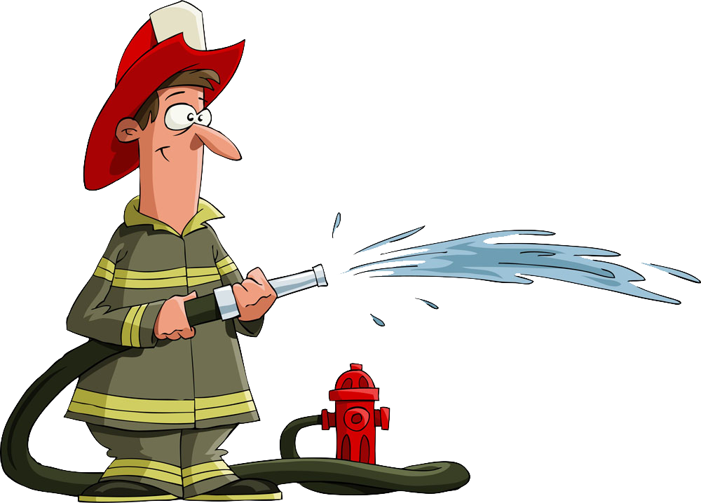 Cartoon Firefighter With Hoseand Hydrant