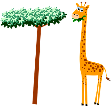 Cartoon Giraffe Eating Leaves